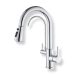 Upgrade your kitchen with our sleek 2-in-1 faucet, featuring an integrated filter and a versatile pull-down sprayer. The 18-inch hose and multiple spray settings make cleaning effortless, while the dual handle design ensures easy operation. Includes a sink hole cover plate and clamps for hassle-free installation with your Kangen Water machine. Made from lead-free solid brass with a Polished chrome finish for durability and style.