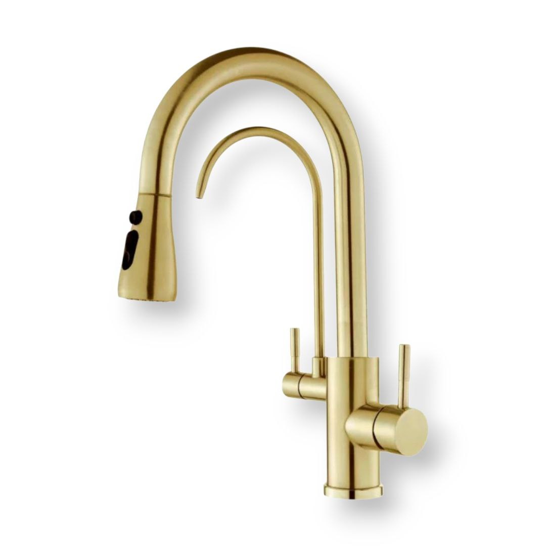 2 in1 kitchen faucet brushed gold 2 in 1 Kitchen Faucet Kit-Brushed Gold - Image 1